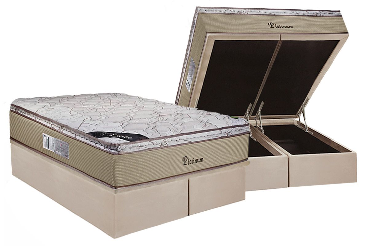Cama Box Baú CRC +Colchão Molas Platinum Luckspuma
