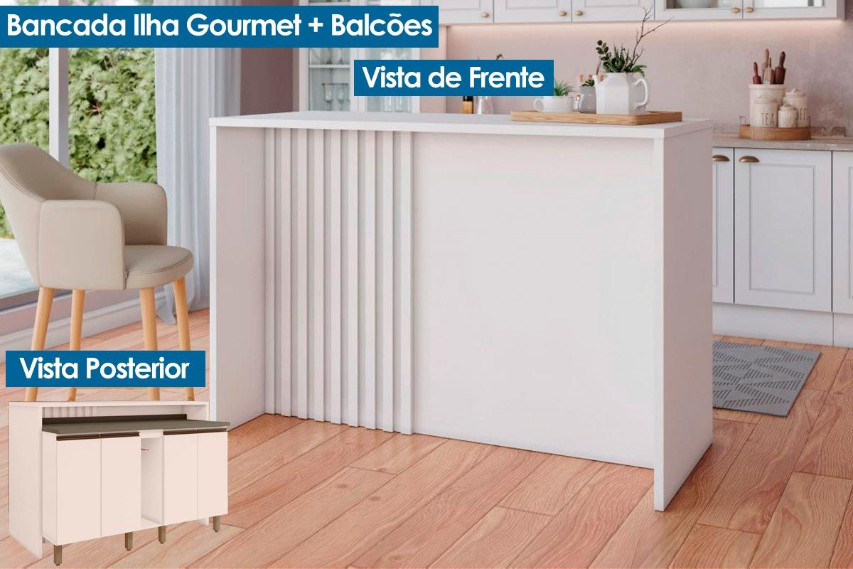 Bancada Ilha Cozinha Henn Gourmet Connect c/4 Portas 145cm