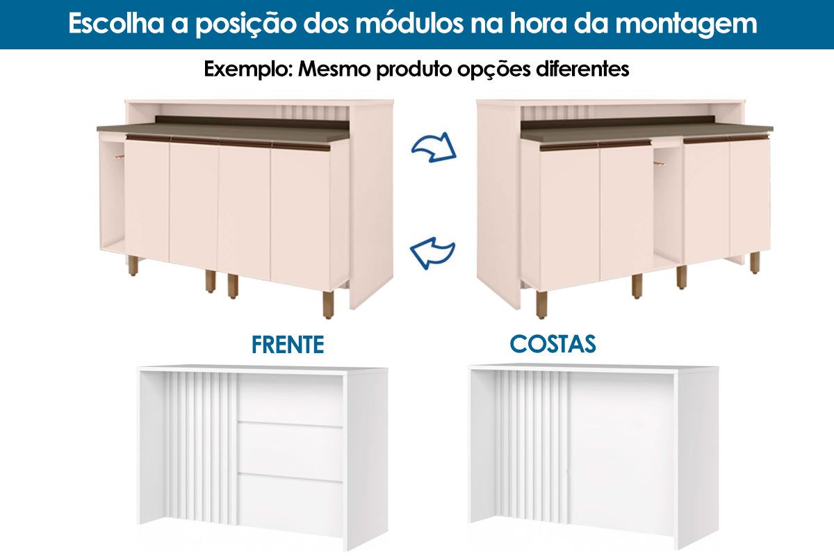 Bancada Ilha Cozinha Henn Gourmet Connect c/4 Portas 145cm