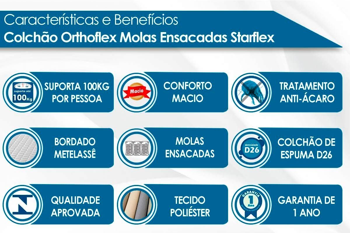 Cama Box Baú CRC +Colchão Molas Starflex Orthoflex