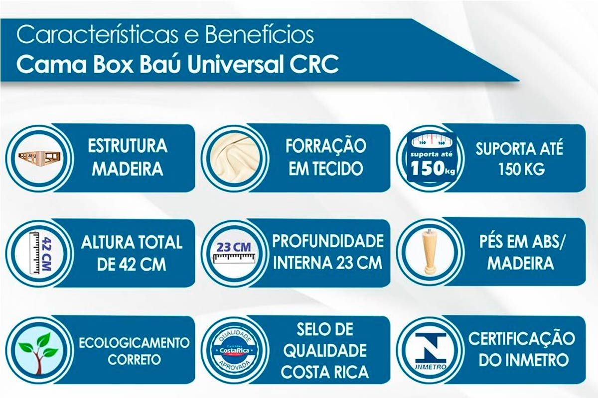 Cama Box Baú CRC +Colchão Molas Torino Orthoflex