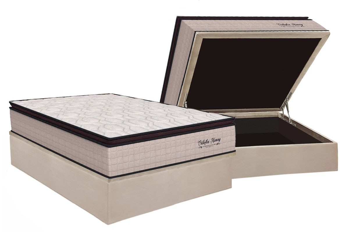 Cama Box Baú CRC +Colchão Molas Memory Orthoflex