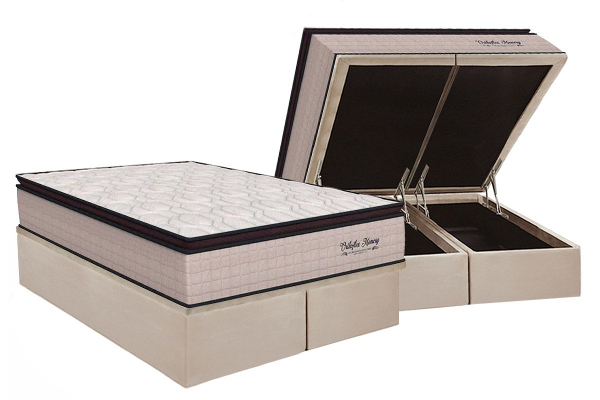 Cama Box Baú CRC +Colchão Molas Memory Orthoflex