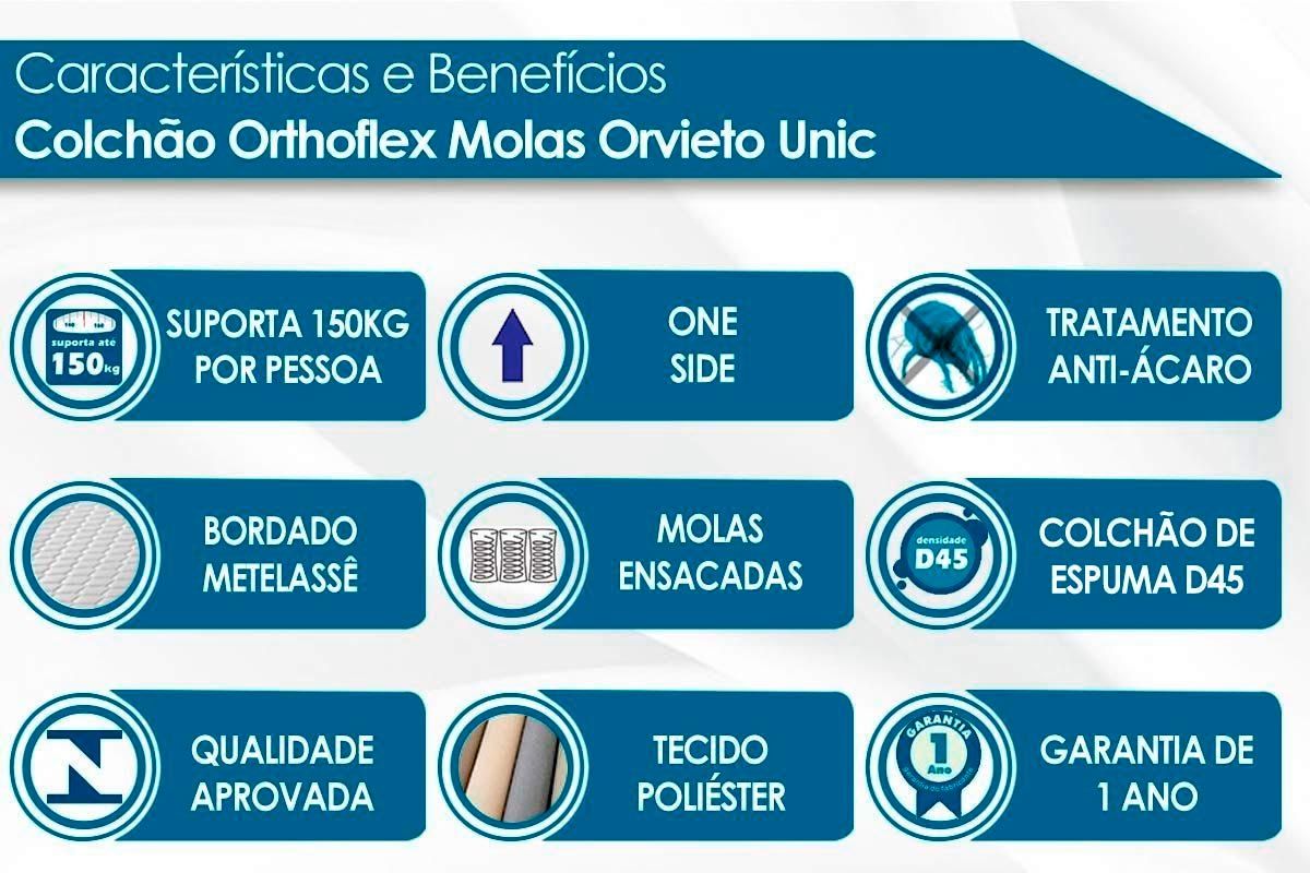 Cama Box Baú CRC +Colchão Molas Orvieto Orthoflex