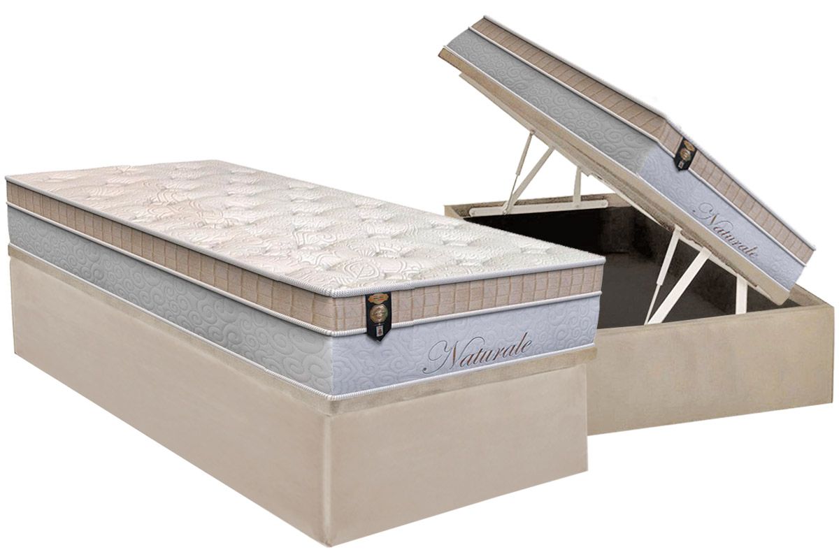Cama Box Baú CRC +Colchão Molas Naturale Orthoflex