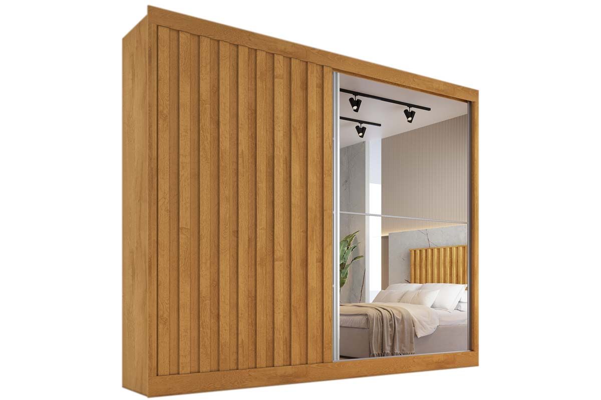 Guarda Roupa Casal 2 Portas de Correr (1 Ripada e 1 c/Espelho) e 4 Gavetas Atlanta Europa