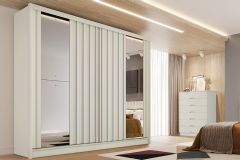 Guarda Roupa Casal 2 Portas de Correr Ripadas c/ Espelhos e 4 Gavetas Galati - Europa