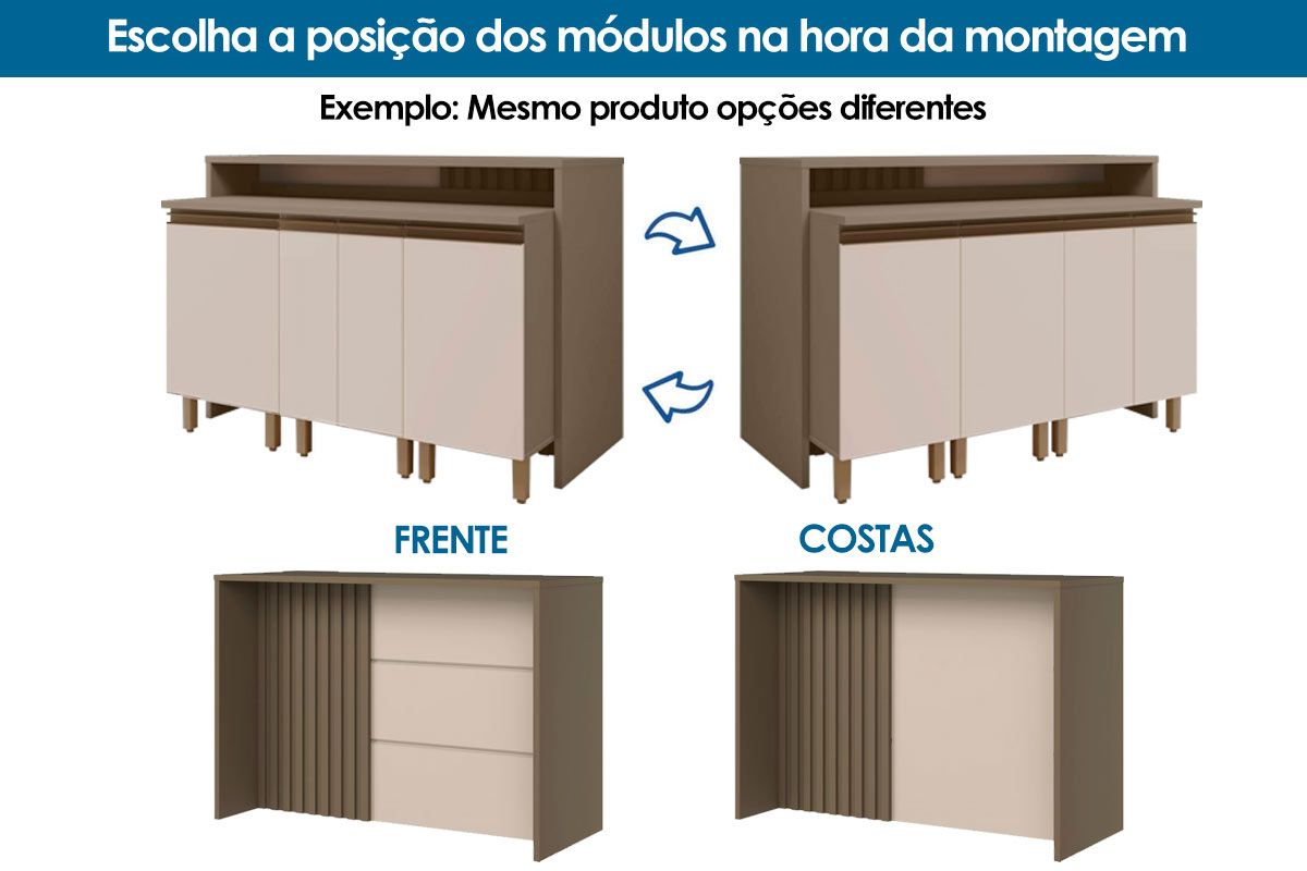 Bancada Ilha Cozinha Henn Gourmet Connect c/4 Portas 145cm