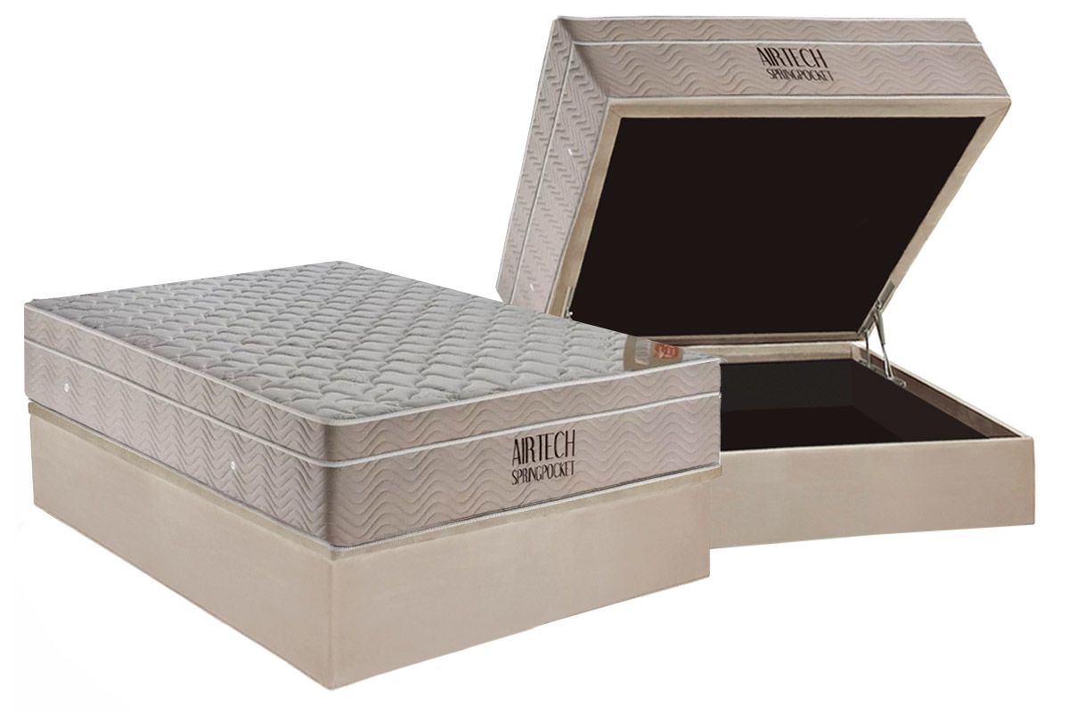 Cama Box Baú CRC +Colchão Molas Airtech Ortobom