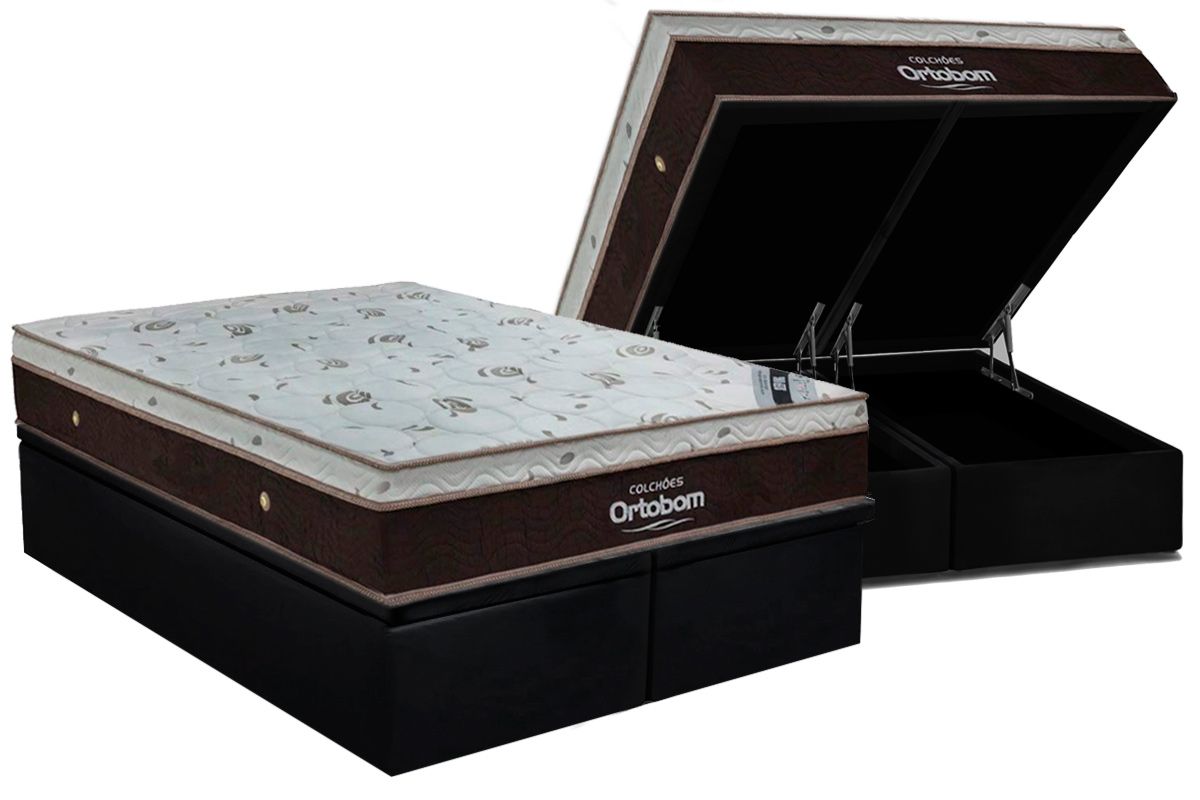 Cama Box Baú CRC +Colchão Molas Sleep King Ortobom