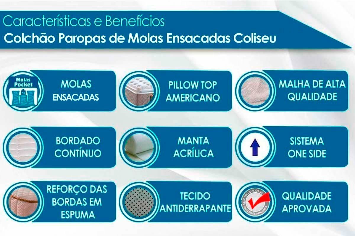 Cama Box Baú CRC +Colchão Molas Coliseu Paropas