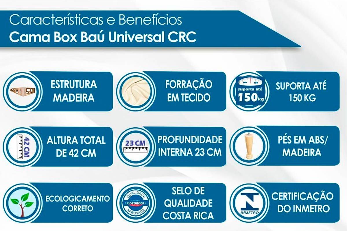 Cama Box Baú CRC +Colchão Molas Basic Paropas