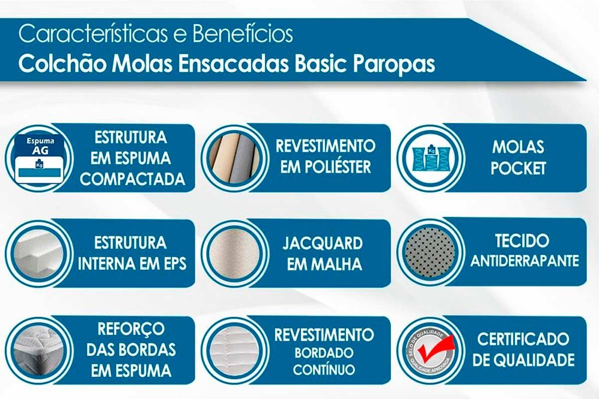Cama Box Baú CRC +Colchão Molas Basic Paropas