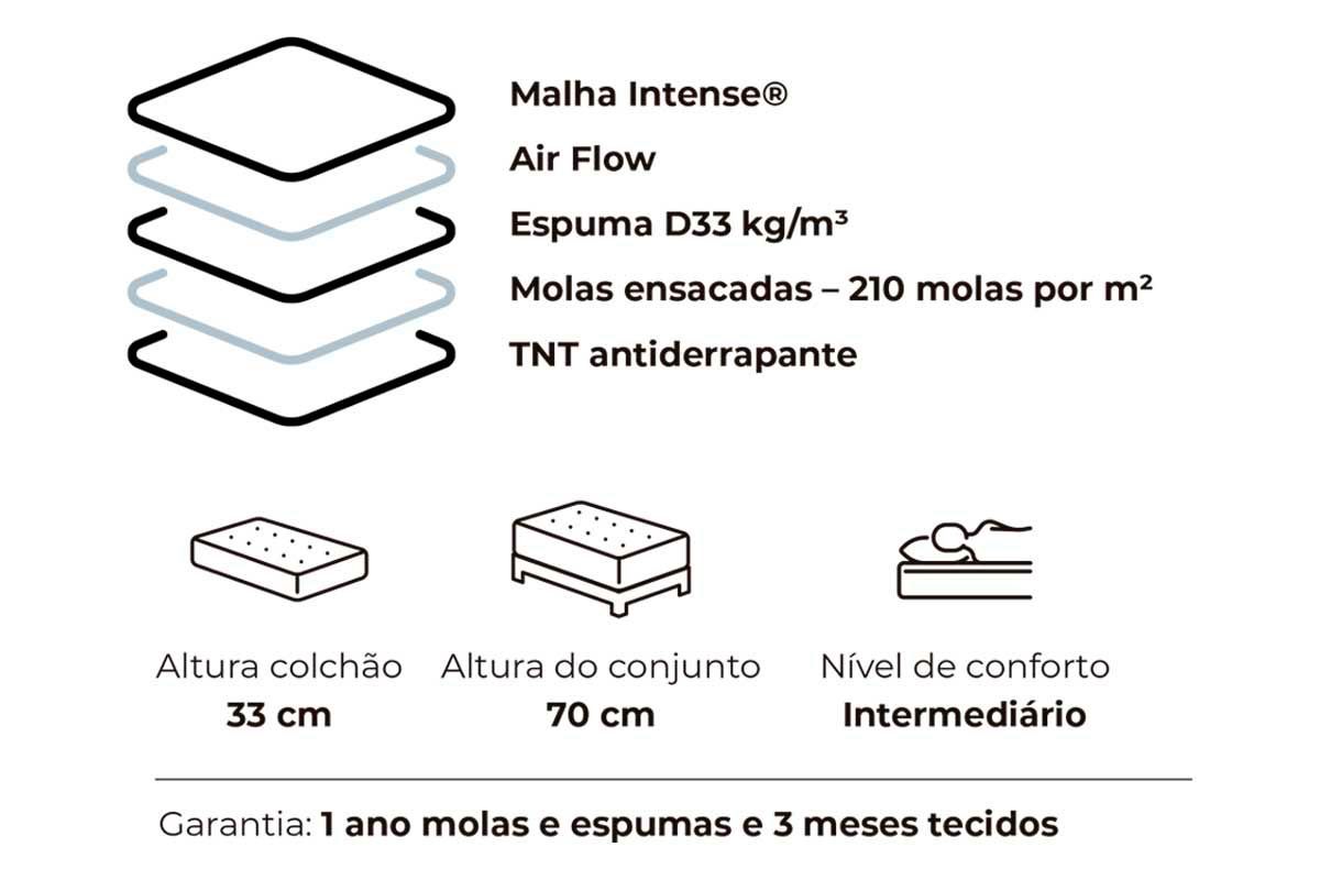 Cama Box Baú CRC +Colchão Molas Ecolife Plumatex