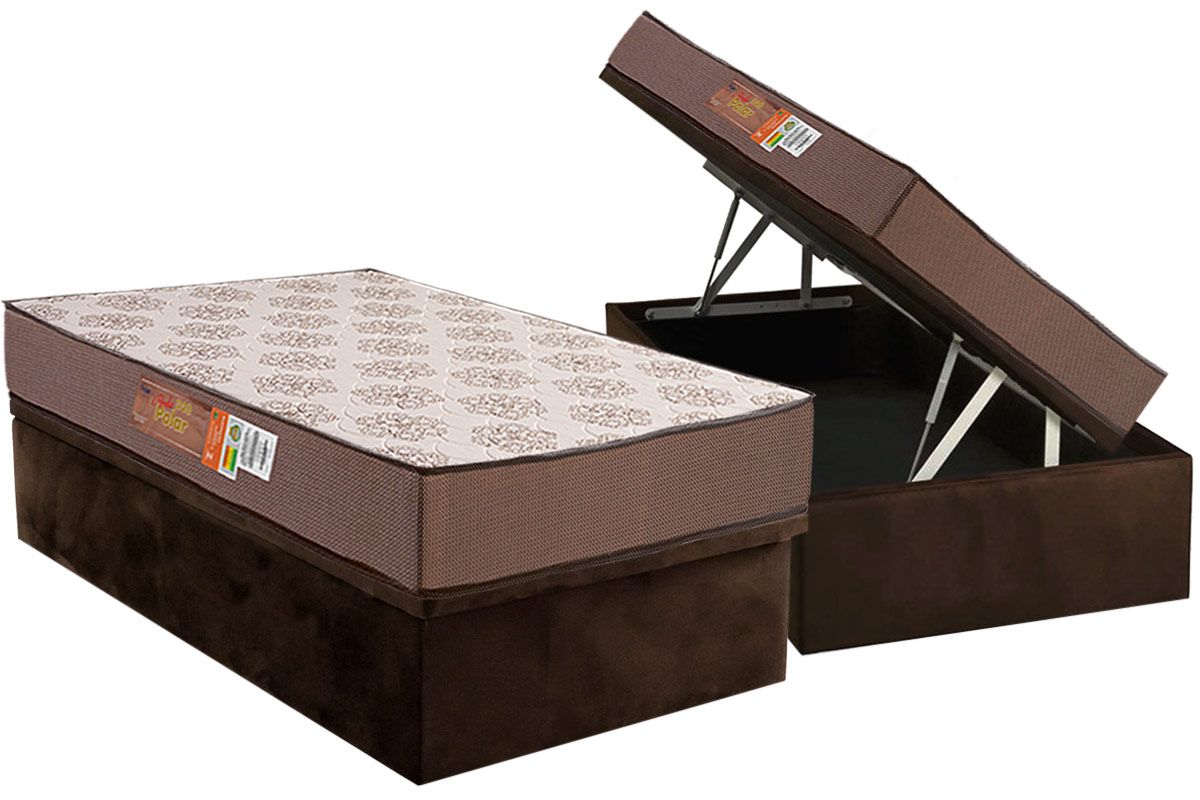 Cama Box Baú CRC +Colchão Espuma D28 Pérola Polar