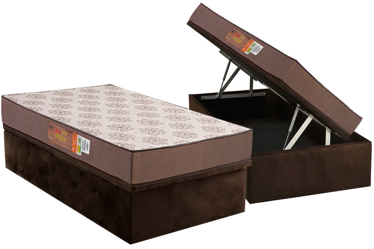 Cama Box Baú CRC +Colchão Espuma D28 Pérola Polar