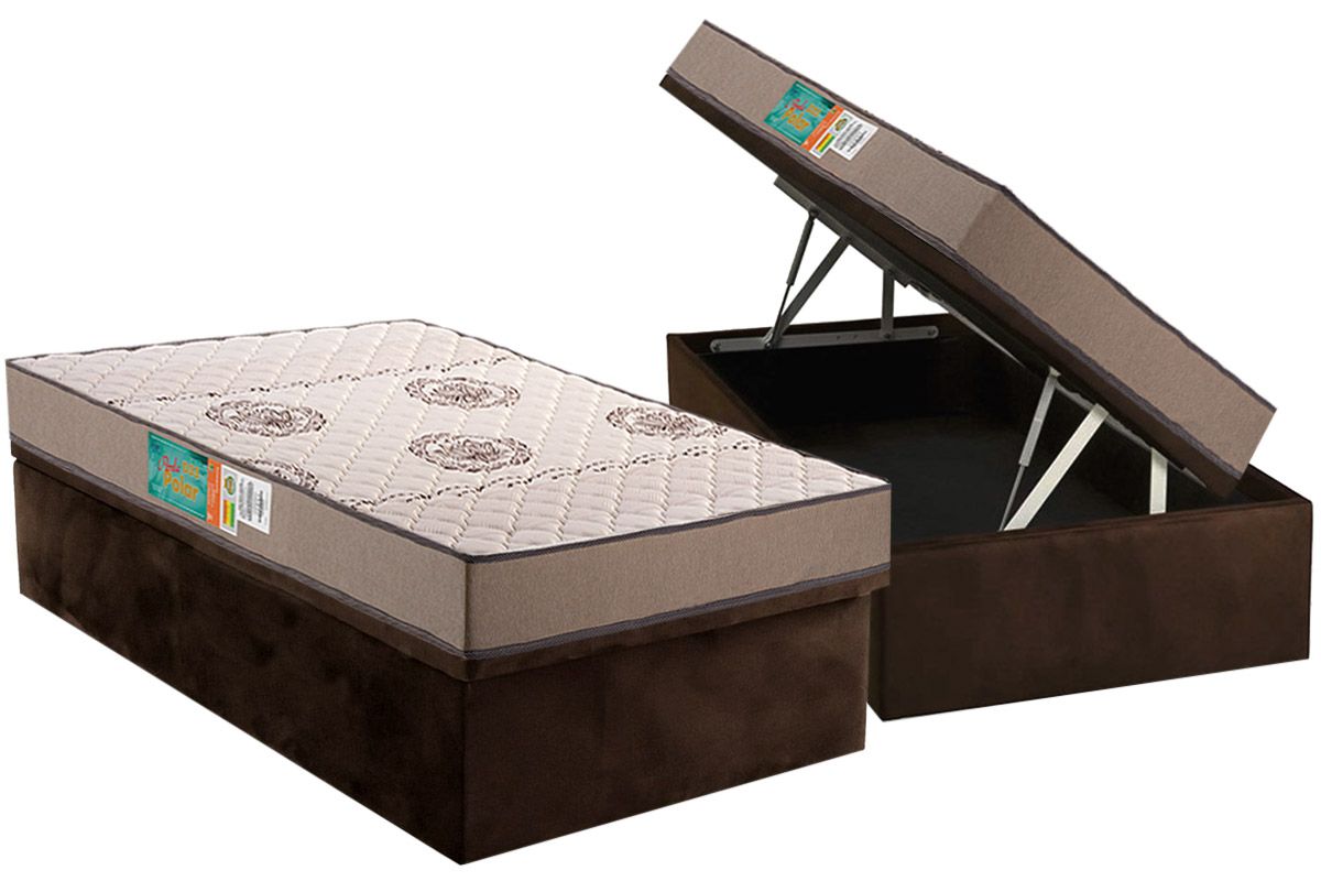 Cama Box Baú CRC +Colchão Espuma D33 Pérola Polar