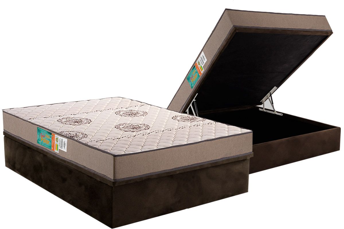Cama Box Baú CRC +Colchão Espuma D33 Pérola Polar
