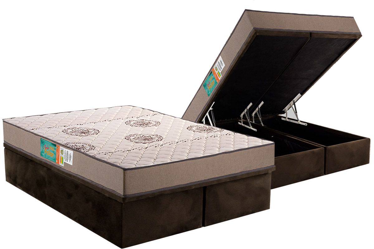 Cama Box Baú CRC +Colchão Espuma D33 Pérola Polar
