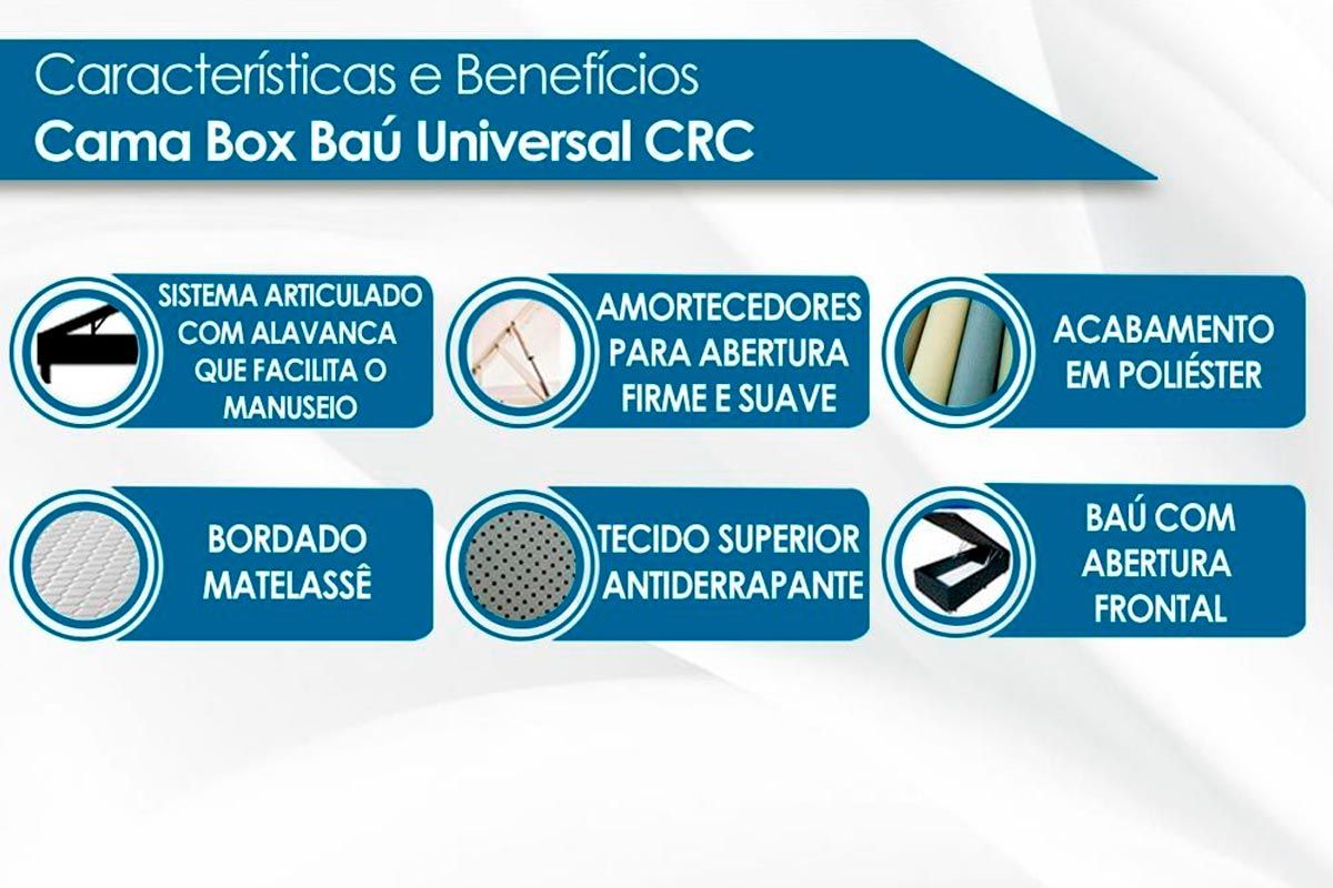 Cama Box Baú CRC +Colchão Espuma D33 Pérola Polar