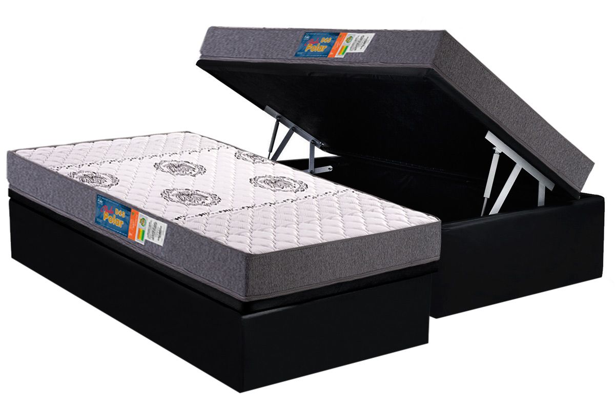 Cama Box Baú CRC +Colchão Espuma D45 Pérola Polar