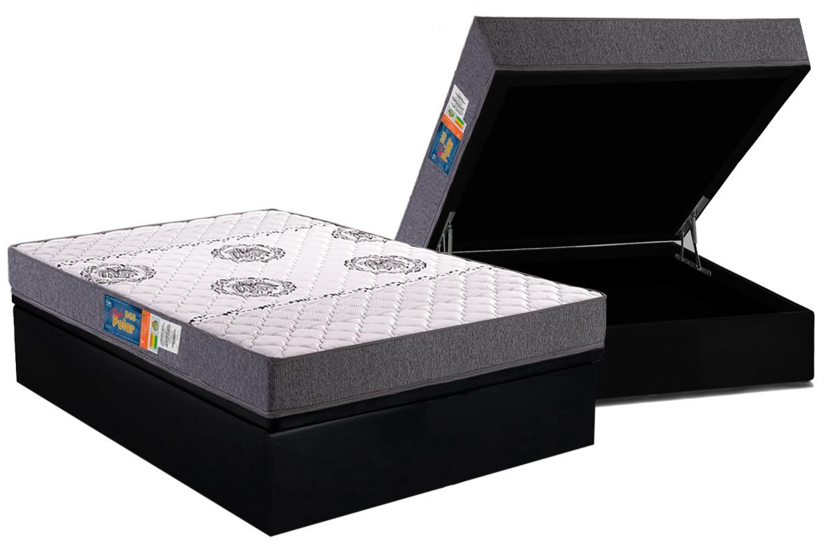 Cama Box Baú CRC +Colchão Espuma D45 Pérola Polar