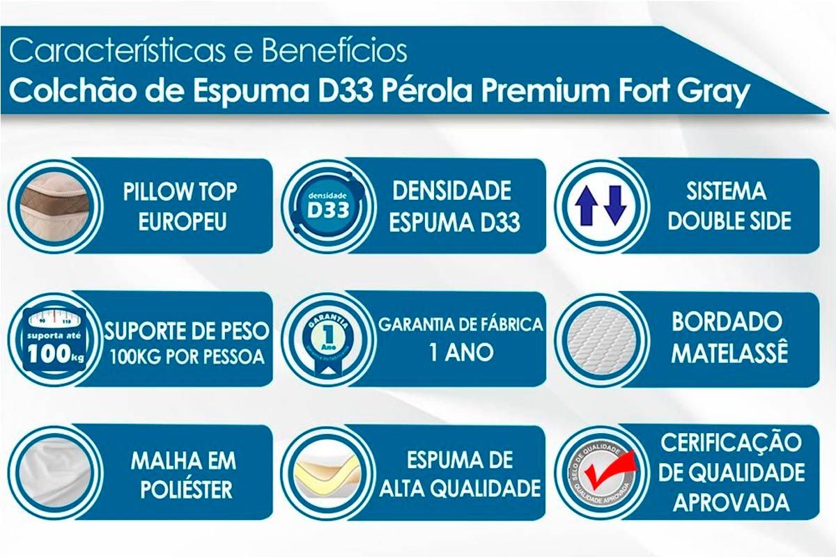 Cama Box Baú CRC +Colchão Espuma D33 Pérola Polar