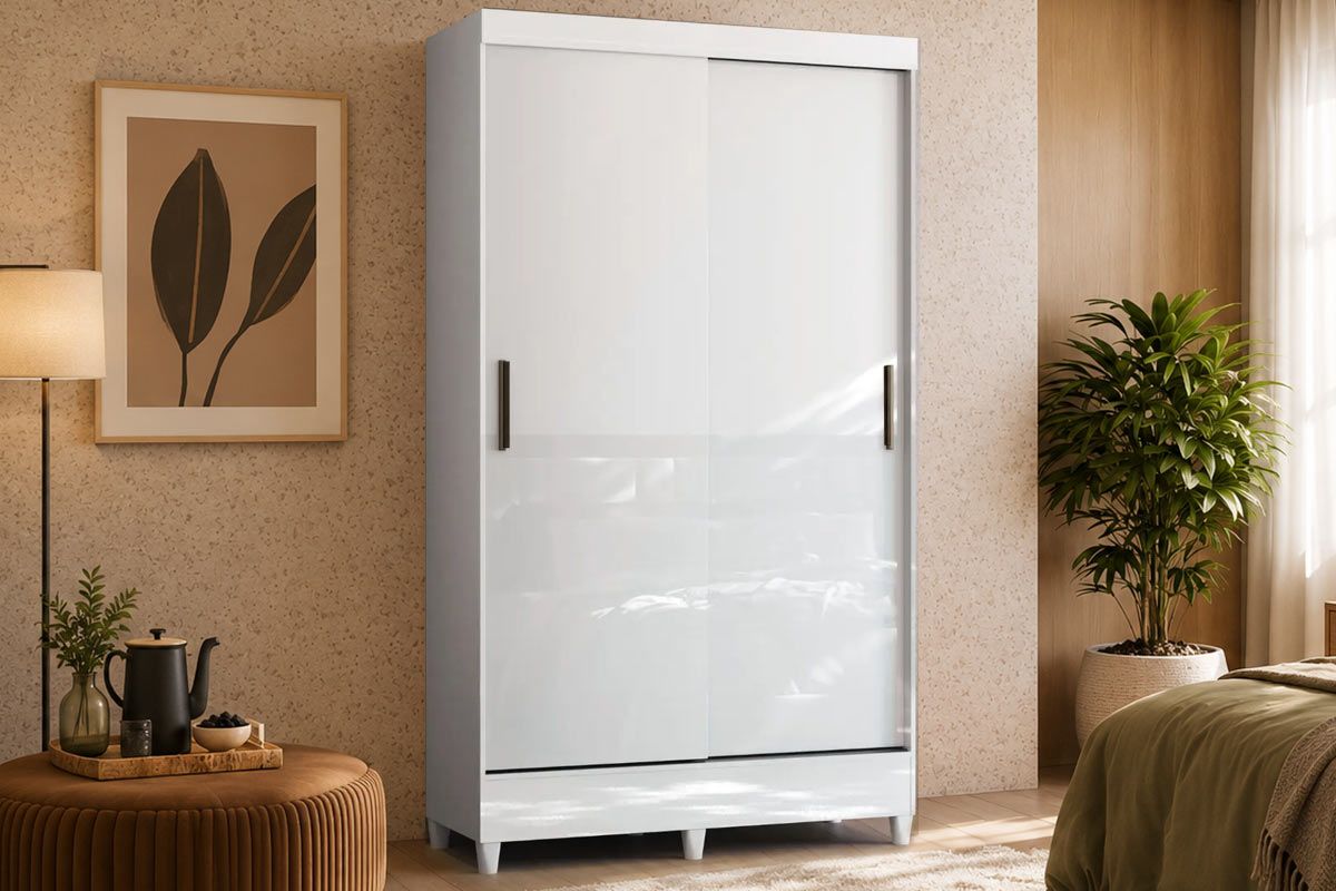 Guarda Roupa Solteiro 2 Portas de Correr e 2 Gavetas c/Pés Fit S. AndiráBranco