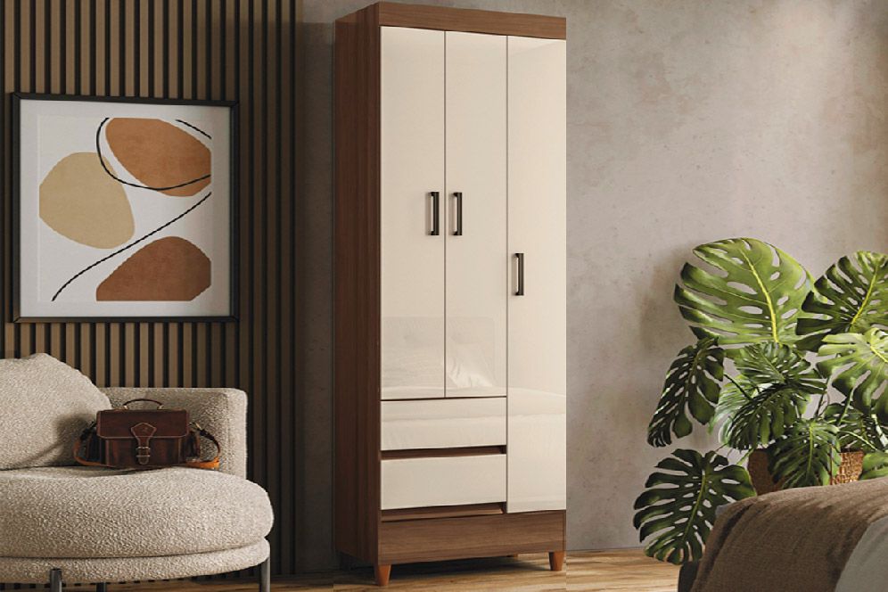 Guarda Roupa Solteiro 3 Portas e 2 Gavetas c/Pés Fit 3.2 S. AndiráJequitibá/Off White