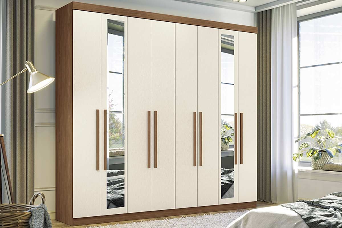 Guarda Roupa Casal 8 Portas (2 c/ Espelho) e 4 Gavetas Master New 8.4 - Santos AndiráJatobá/Areia