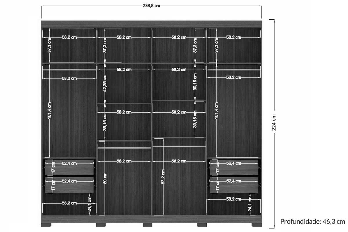 Guarda Roupa Casal 8 Portas c/Esp e Pés Master New S. Andirá
