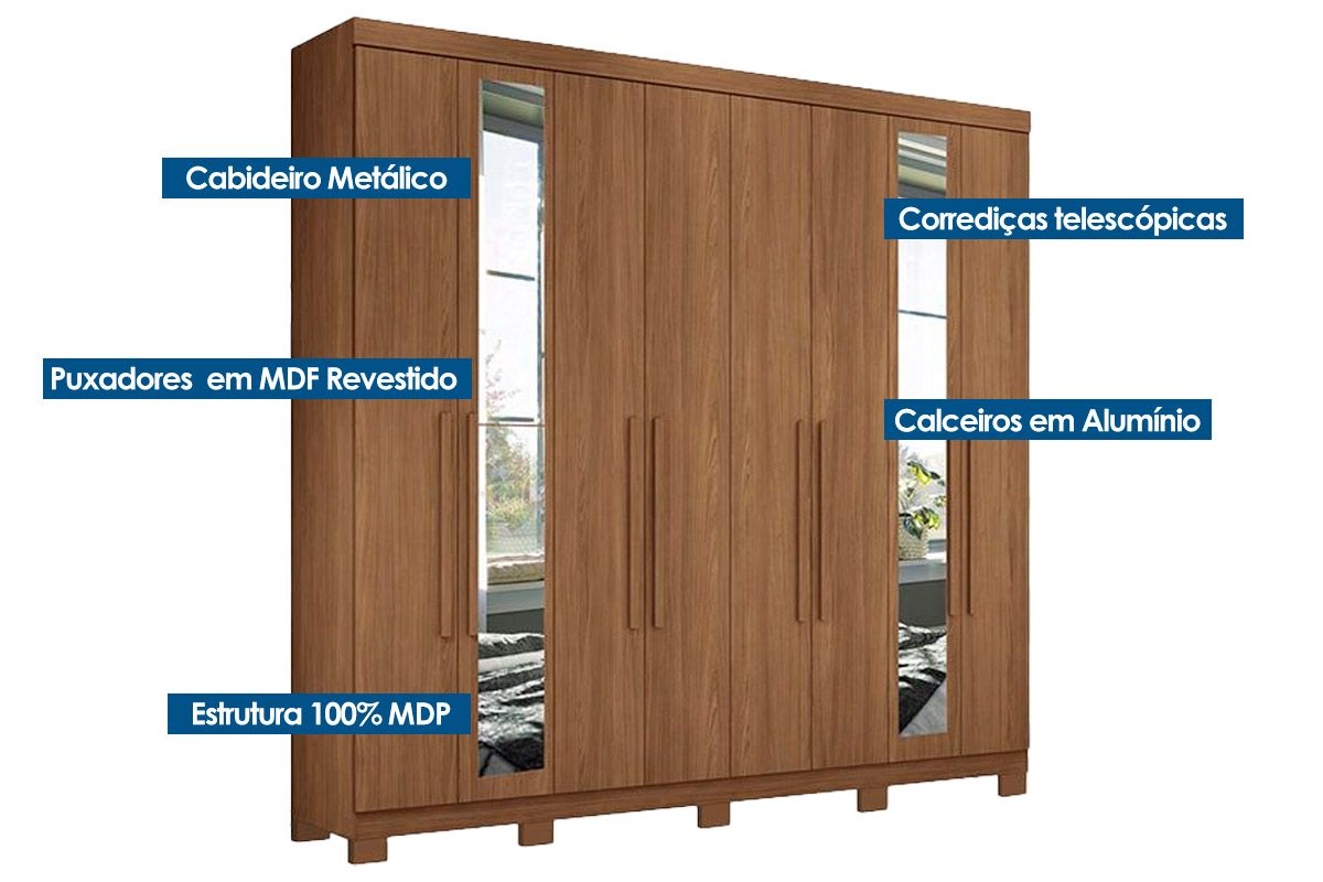 Guarda Roupa Casal 8 Portas c/Esp e Pés Master New S. Andirá