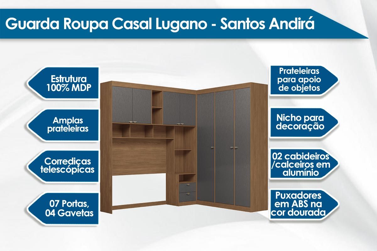 Guarda Roupa Casal 7 Portas (1 c/Espelho) e 4 Gavetas Lugano S. Andirá Guarda Roupa Casal 7 Portas (1 c/Espelho) e 4 Gavetas Lugano S. Andirá
