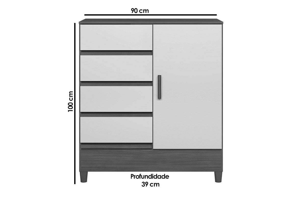 Cômoda 1.4 Fit c/1 Porta e 4 Gavetas c/Pés S. Andirá