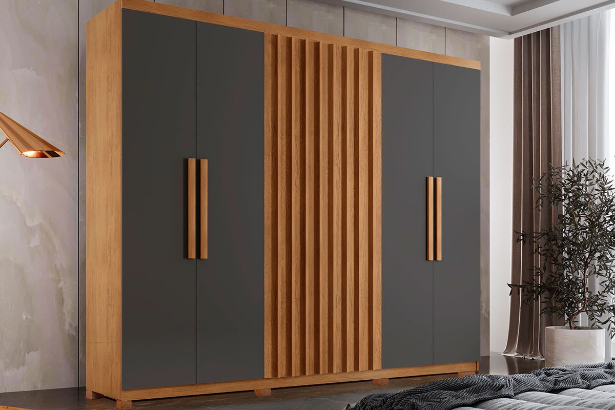 Guarda Roupa Solteiro 6 Portas (2 Ripadas) e 2 Gavetas c/Pés Cairo Rufato