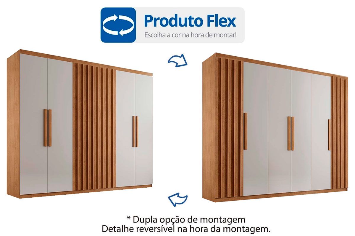 Guarda Roupa Solteiro 6 Portas (2 Ripadas) e 2 Gavetas c/Pés Cairo Rufato
