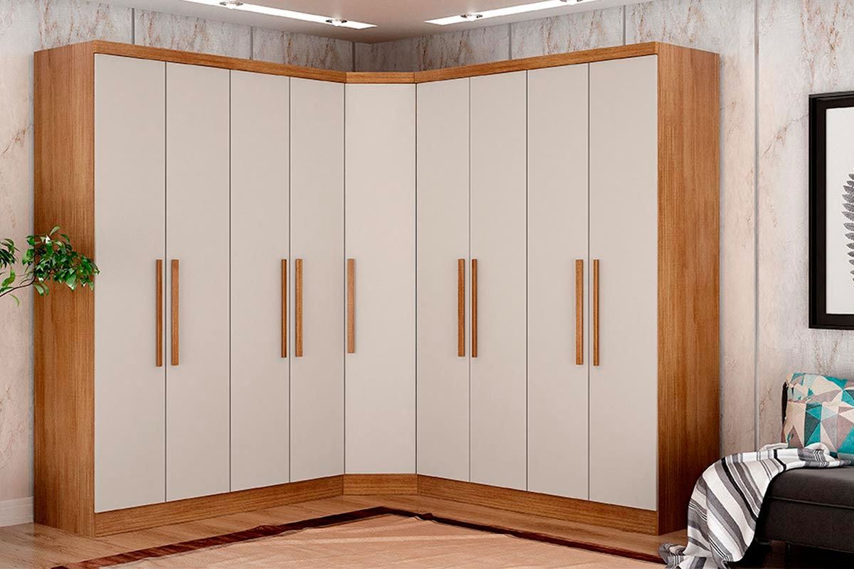 Quarto Casal Completo Rizon/Linea 3Peças (2GuardaRoupas+1ClosetCantoObliquo) QCM105 Novo Horizonte