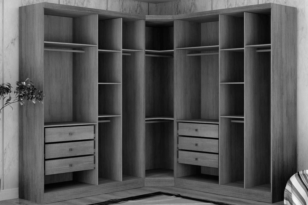 Quarto Casal Completo Rizon/Linea 3Peças (2GuardaRoupas+1ClosetCantoObliquo) QCM105 Novo Horizonte
