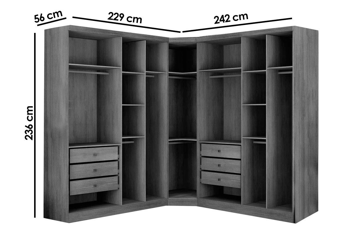 Quarto Casal Completo Rizon/Linea 3Peças (2GuardaRoupas+1ClosetCantoObliquo) QCM105 Novo Horizonte