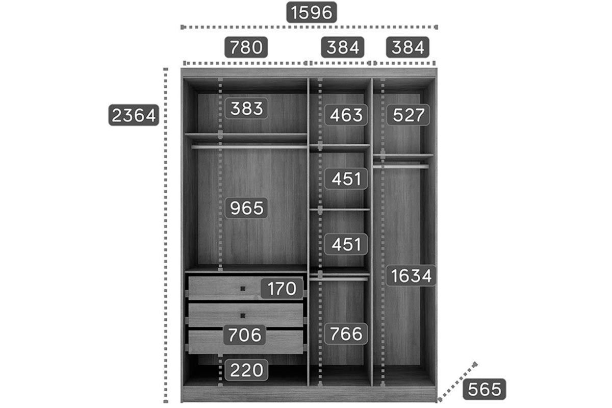 Quarto Casal Completo Rizon/Linea 3Peças (2GuardaRoupas+1ClosetCantoObliquo) QCM105 Novo Horizonte