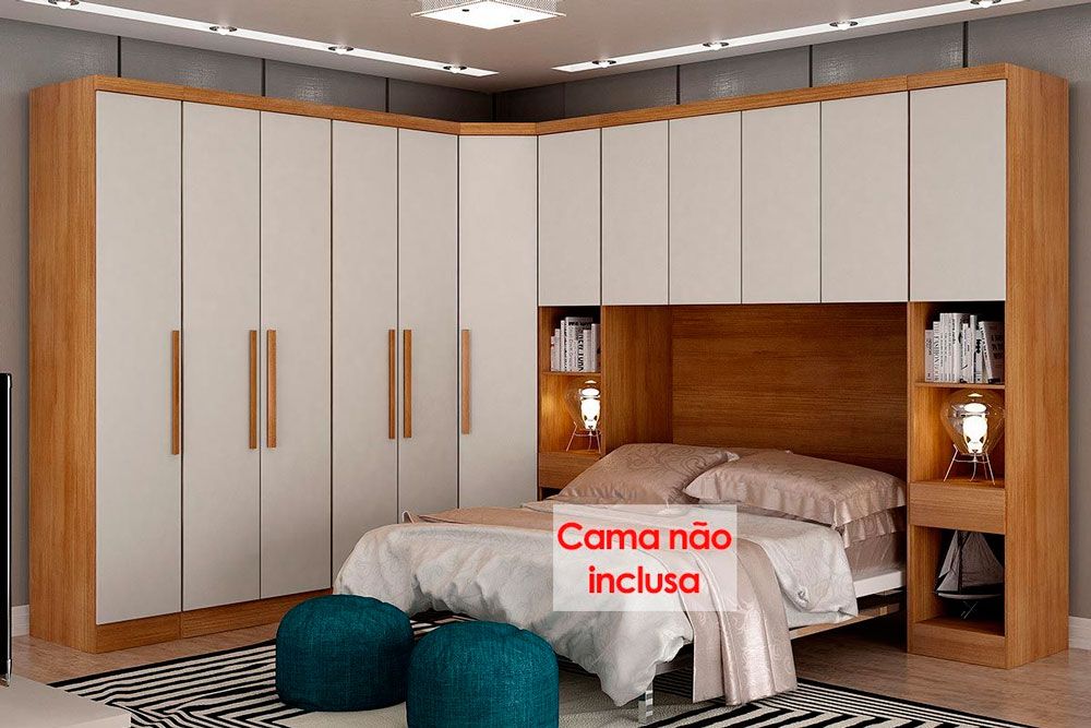 Quarto Casal Completo Rizon/Linea 7 Peças ( 1 Aéreo + 3 Guarda Roupas + 1 Closet Obliquo + 2 Complementos) QCM106 Novo Horizonte