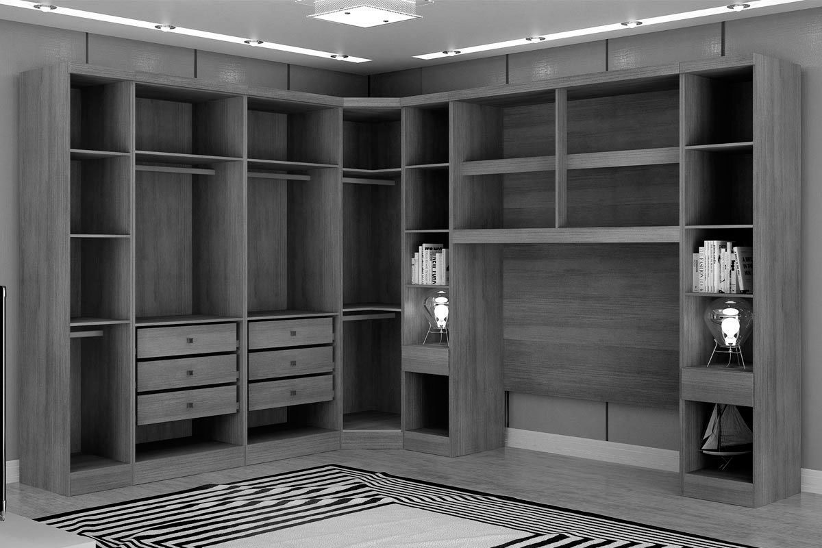 Quarto Casal Completo Rizon/Linea 7 Peças ( 1 Aéreo + 3 Guarda Roupas + 1 Closet Obliquo + 2 Complementos) QCM106 Novo Horizonte