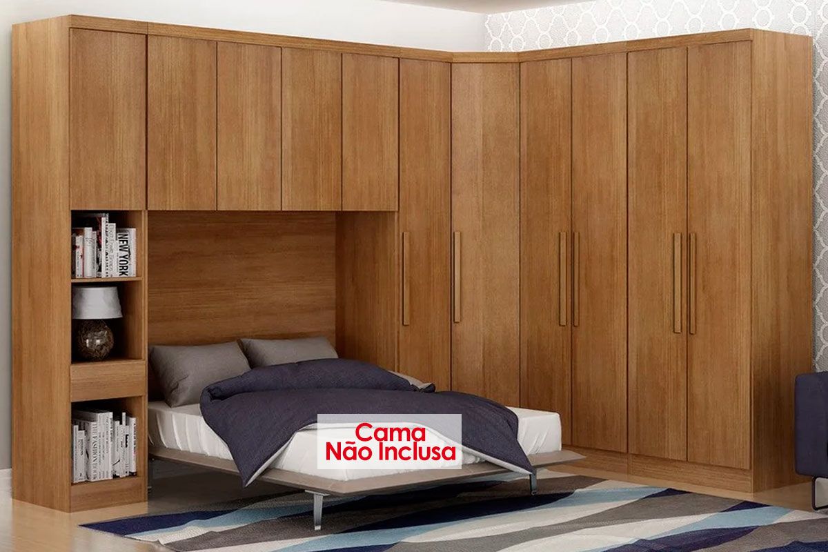 Quarto Casal Completo Rizon/Linea 6 Peças (1 Aéreo + 3 Guarda Roupas + 1 Closet Canto Obliquo + 1 Complemento) QCM109 Novo Horizonte