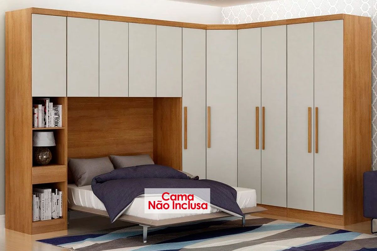 Quarto Casal Completo Rizon/Linea 6 Peças (1 Aéreo + 3 Guarda Roupas + 1 Closet Canto Obliquo + 1 Complemento) QCM109 Novo Horizonte