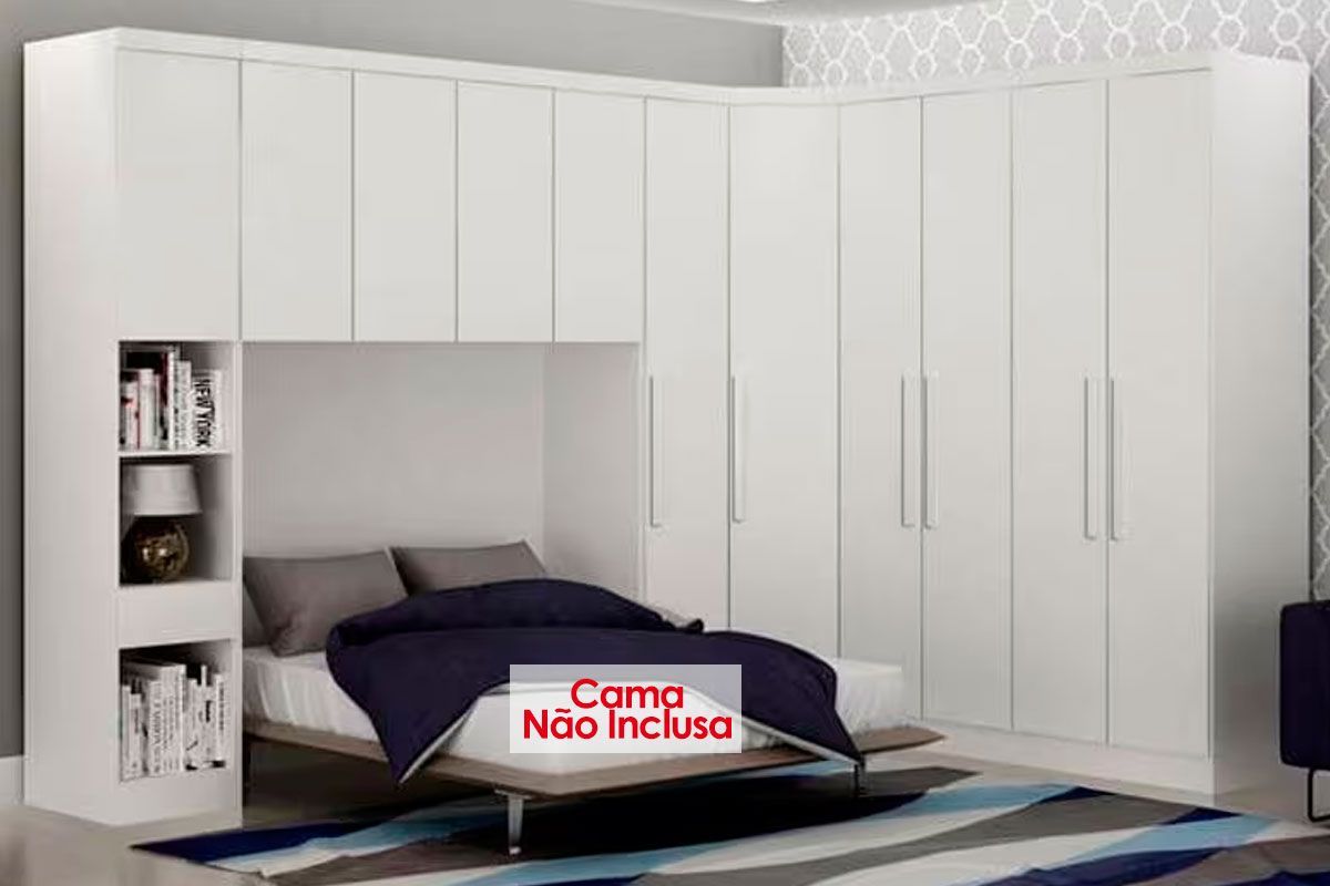Quarto Casal Completo Rizon/Linea 5 Peças (1 Aéreo + 2 Guarda Roupas + 1 Canto Obliquo + 1 Complementos) QCM110 Novo Horizonte
