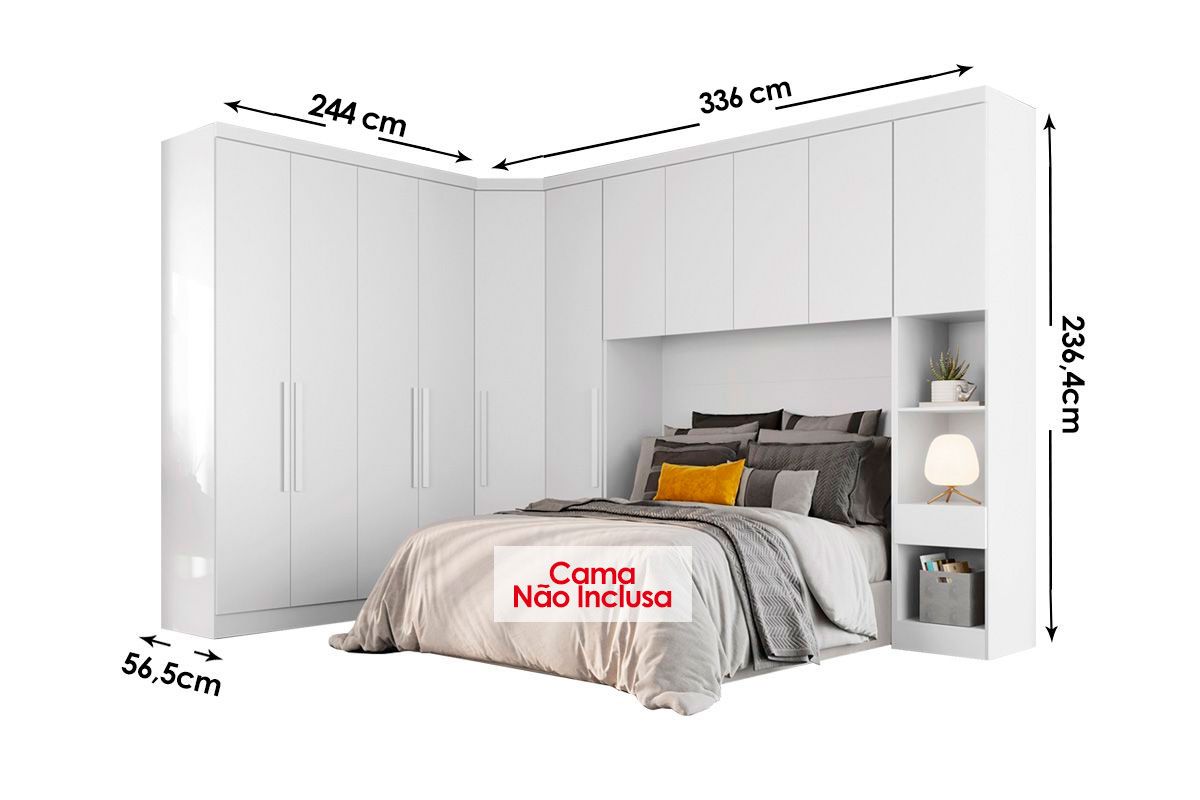 Quarto Casal Completo Rizon/Linea 5 Peças (1 Aéreo + 2 Guarda Roupas + 1 Canto Obliquo + 1 Complementos) QCM110 Novo Horizonte