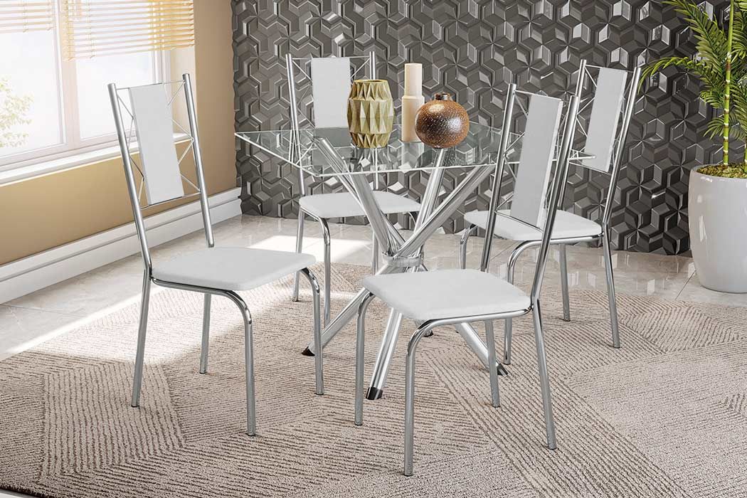 Sala Jantar Mesa Volga c/ Tampo de Vidro 90cm e 4 Cadeiras Lisboa - Kappesberg