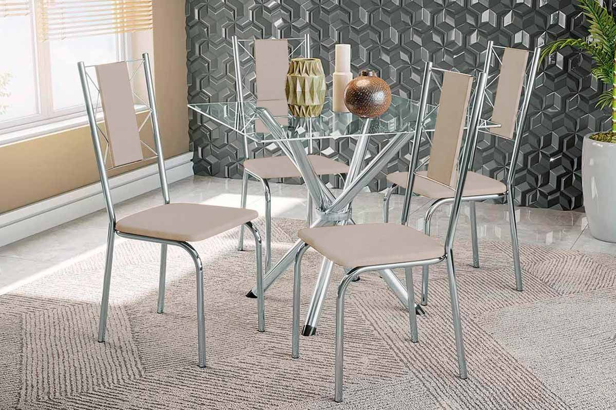 Sala Jantar Mesa Volga c/ Tampo de Vidro 90cm e 4 Cadeiras Lisboa - Kappesberg