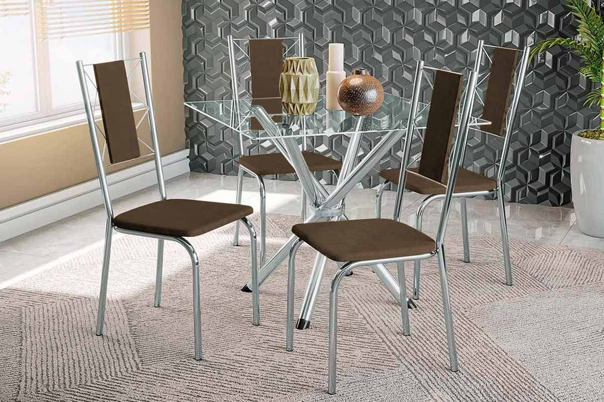 Sala Jantar Mesa Volga c/ Tampo de Vidro 90cm e 4 Cadeiras Lisboa - Kappesberg