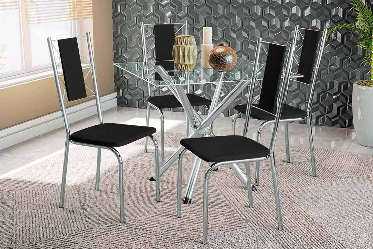 Sala Jantar Mesa Volga c/ Tampo de Vidro 90cm e 4 Cadeiras Lisboa - Kappesberg